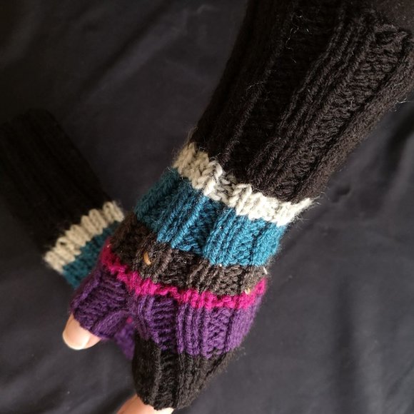 Striped Vagabond Multicolor Knit Fingerless Gloves ArmWarmer Product of Canada - Picture 1 of 5